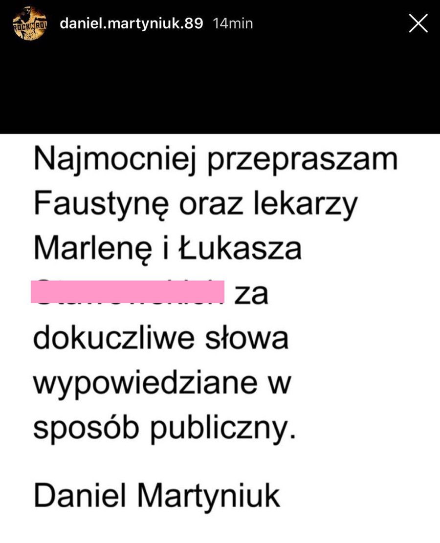 Daniel Martyniuk znowu przeprasza