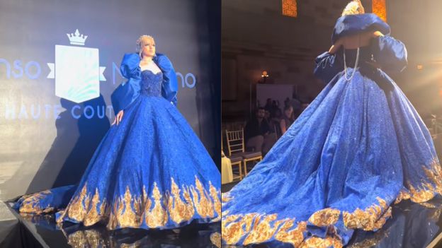 Caroline Derpieński paraduje przed PUSTYMI KRZESŁAMI na wybiegu w Nowym Jorku (WIDEO)