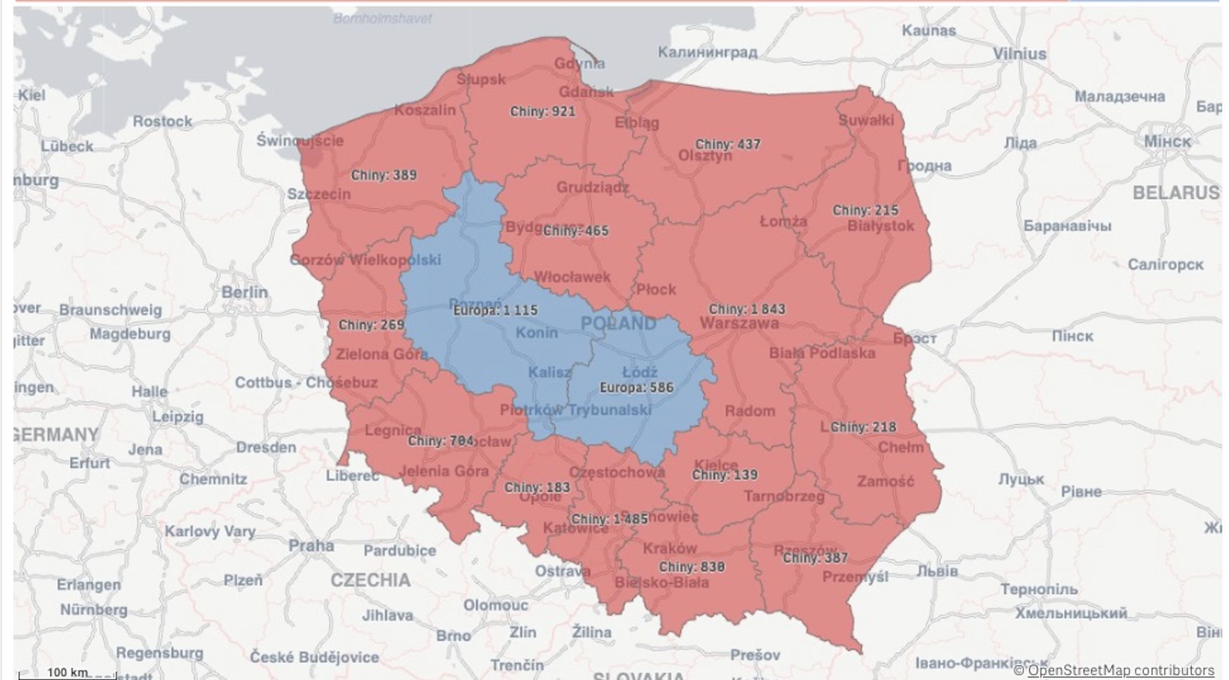 Województwa, w których największe wzrosty zarejestrowały