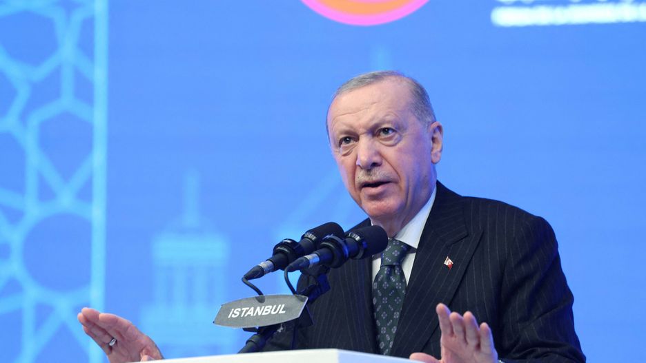 Temporary
ISTANBUL, TURKIYE - JUNE 20: (----EDITORIAL USE ONLY - MANDATORY CREDIT - 'TURKISH PRESIDENCY / MUSTAFA KAMACI / HANDOUT' - NO MARKETING NO ADVERTISING CAMPAIGNS - DISTRIBUTED AS A SERVICE TO CLIENTS----) Turkish President Recep Tayyip Erdogan gives a speech during the Organization of Islamic Cooperation Youth Forum at Halic University Congress Hall in Istanbul, Turkiye on June 20, 2025. Turkish Foreign Minister Hakan Fidan (2nd R) also attended the forum. Turkish Presidency / Mustafa Kamaci / Anadolu/ABACAPRESS.COM
AA/ABACA