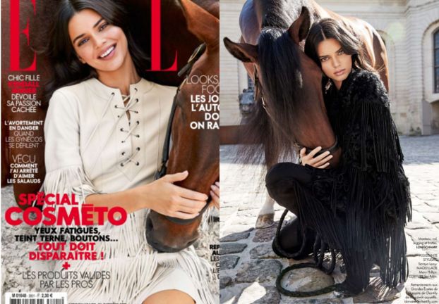 Wielkousta Kendall Jenner pieści konia na okładce "Elle"