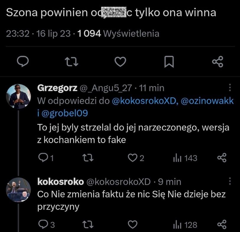 Komentarze obrażające ofiarę