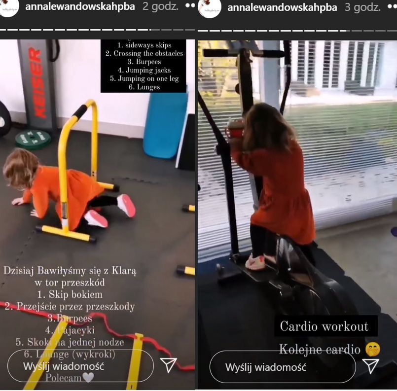 Klara Lewandowska podczas ćwiczeń pod okiem mamy.