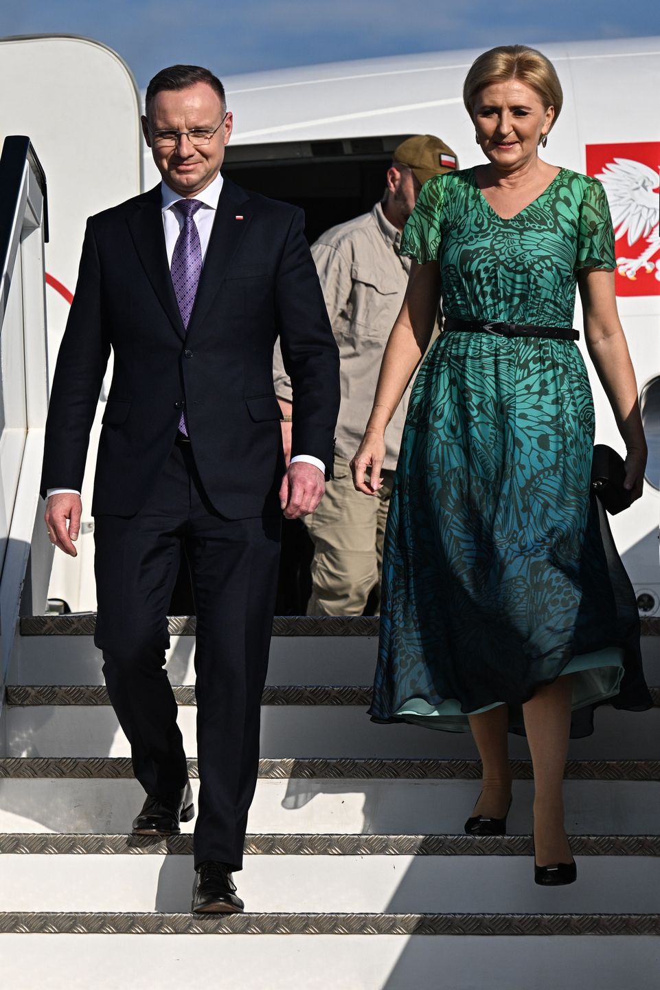 Andrzej Duda i Agata Duda po przylocie do Rwandy