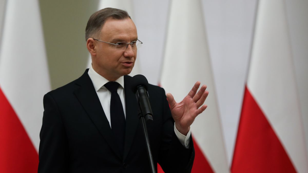 President of Poland Andrzej Duda attends the ceremony of awarding state awards for services to the development of transport at the NBP Krakow Economic Salon in Krakow, Poland, on February 7, 2025. (Photo by Klaudia Radecka/NurPhoto via Getty Images)