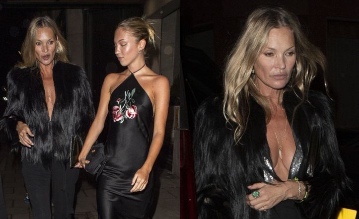 Wydekoltowana Kate Moss baluje z córką do białego rana