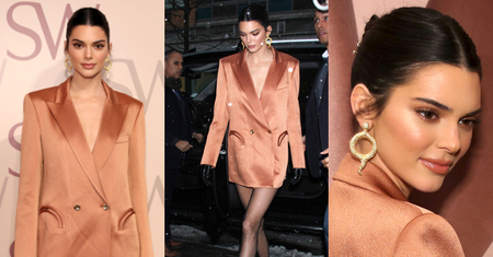 Wyniosła Kendall Jenner eksponuje zgrabne nogi w atłasowej marynarce