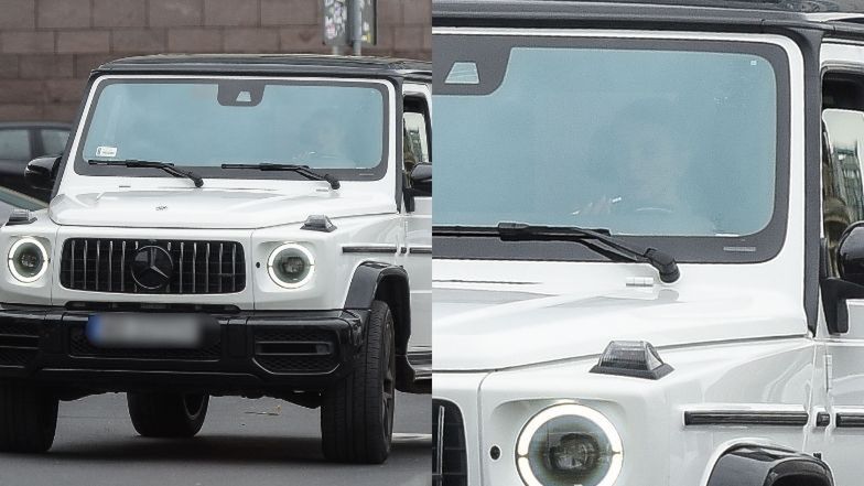 Sara Boruc gawędzi przez telefon za kierownicą mercedesa