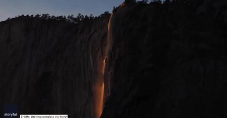 Słońce oświetliło wodospad w Parku Narodowym Yosemite. Wygląda jak z ognia!