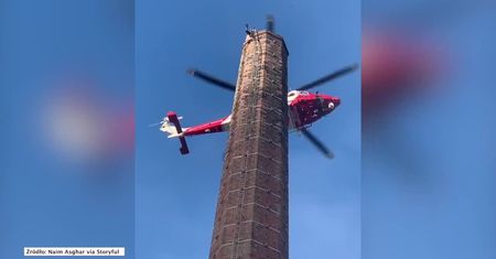 Mężczyzna utknął na szczycie komina. Uratował go śmigłowiec