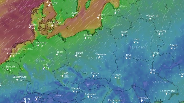 Prognoza pogody. Podmuchy wiatru w nocy z piątku na sobotę.