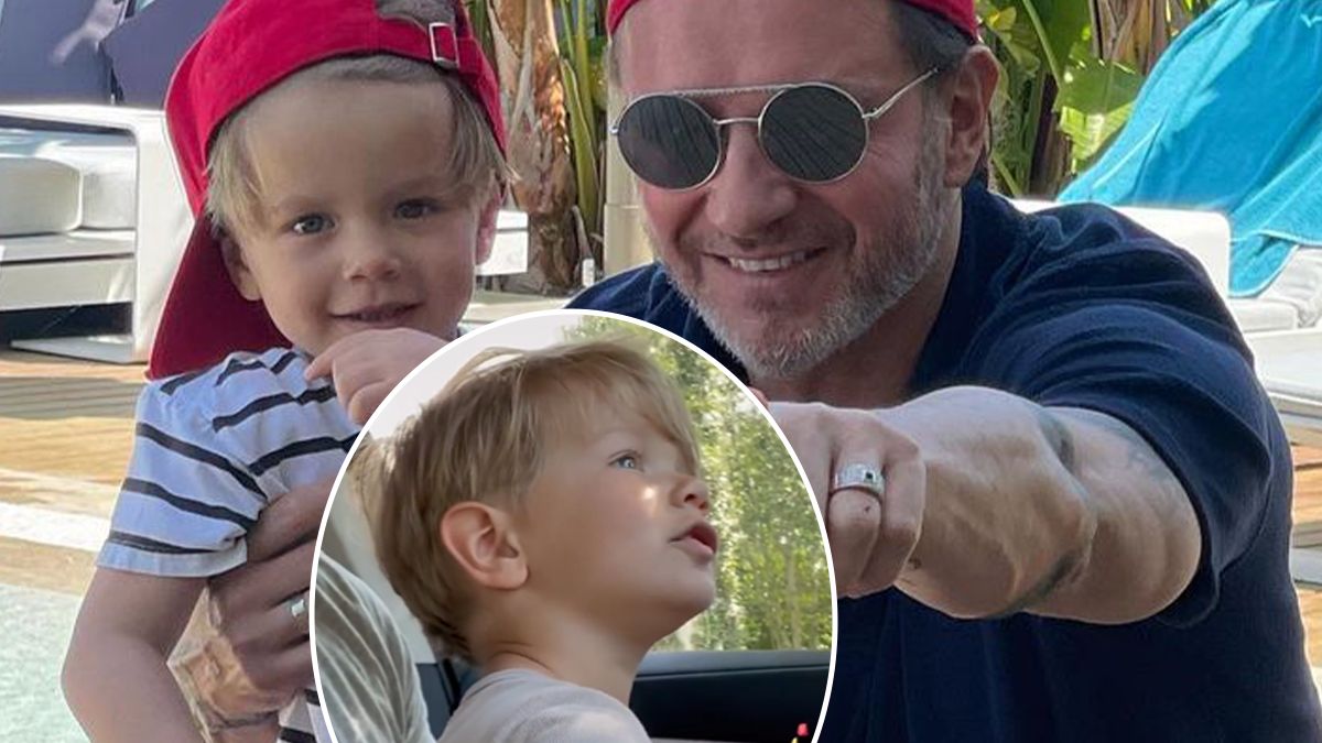 Radosław Majdan z synkiem Heniem