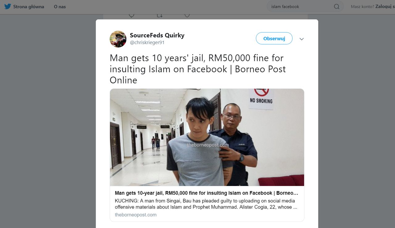 Obrażasz Islam na Facebooku? Lepiej uważaj, Malezyjczyk dostał za to 10 lat więzienia