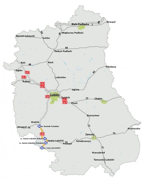 Przebieg planowanego odcinka drogi S19. 