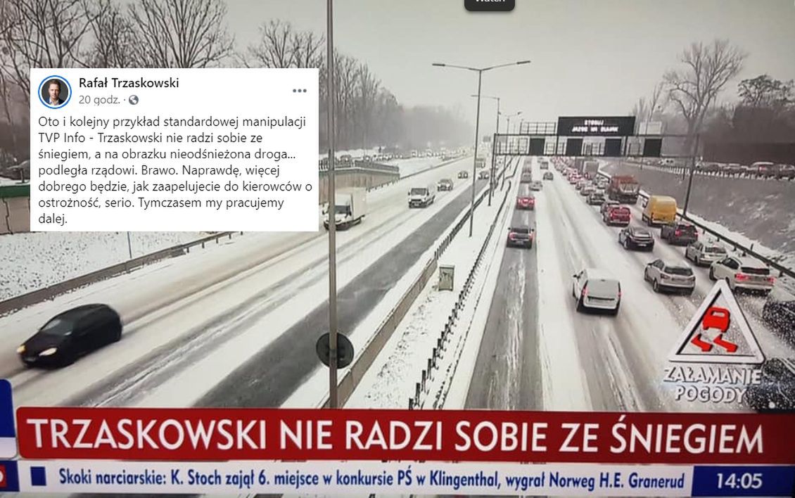 TVP Info twierdzi, że Rafał Trzaskowski nie radzi sobie ze śniegiem