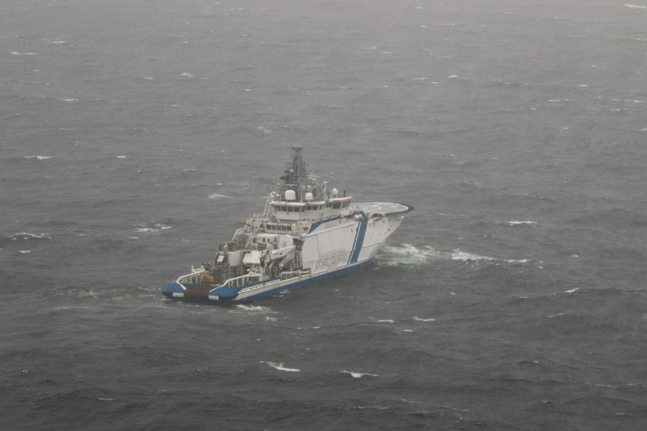 The patrol ship of the Finnish maritime guard near the location where the damaged Balticconnector gas pipeline is located.