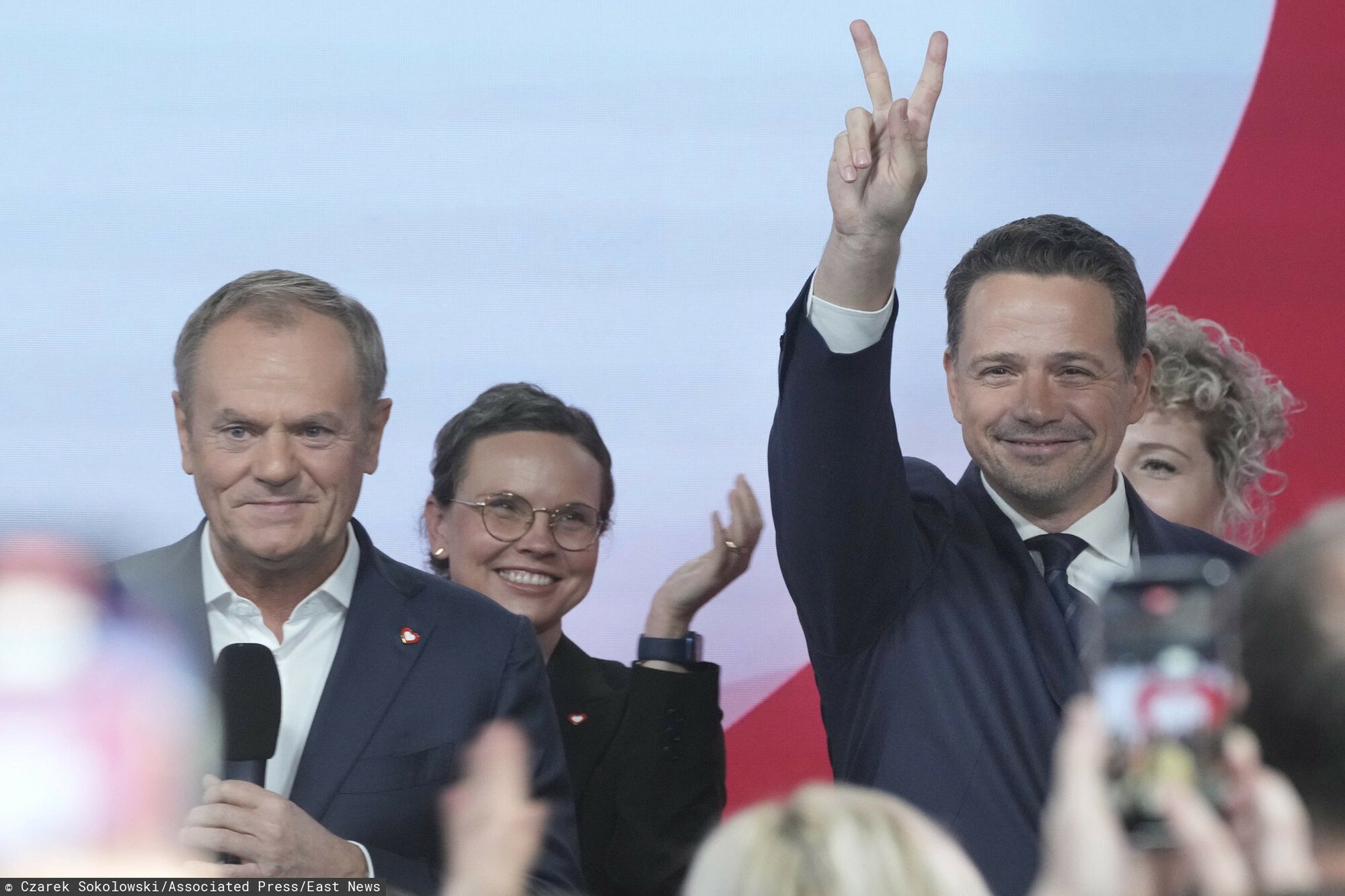 Donald Tusk, Wioletta Paprocka i Rafał Trzaskowski
