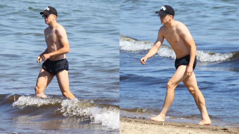 Piotr Zieliński nad polskim morzem z rodziną