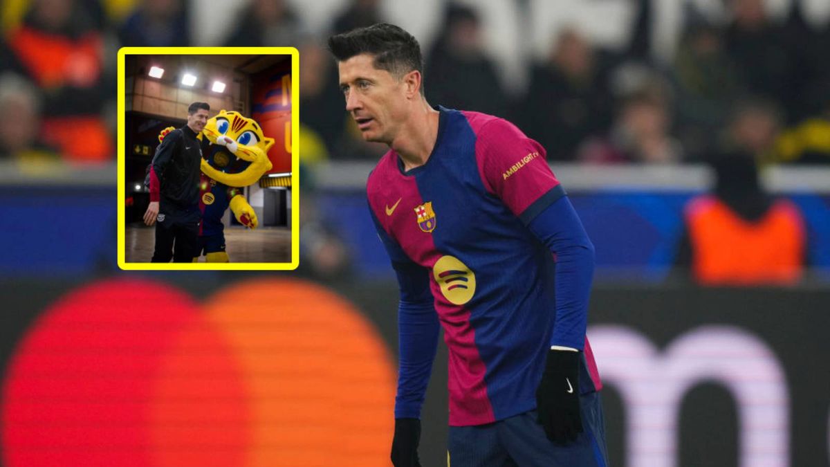 Getty Images / Pau Barrena / FC Barcelona/X / Robert Lewandowski z maskotką klubową FC Barcelony