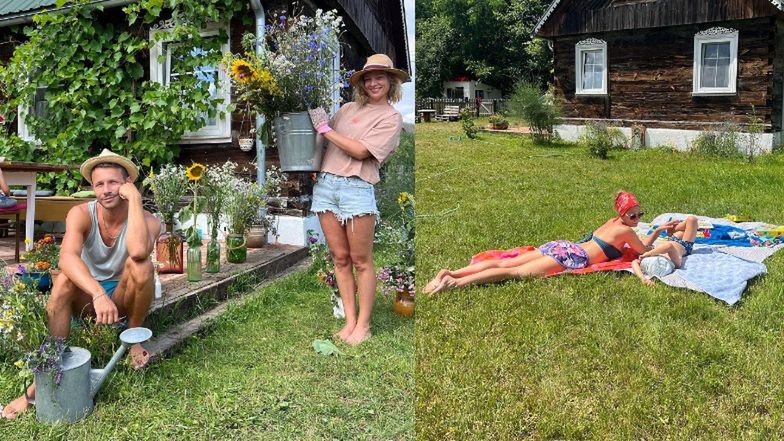 Mateusz Banasiuk z Magdaleną Boaczarską i z synem