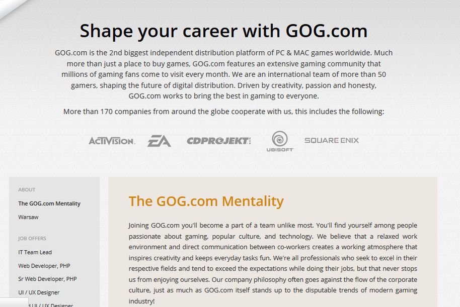 GOG.com szuka pracowników do biura w Warszawie