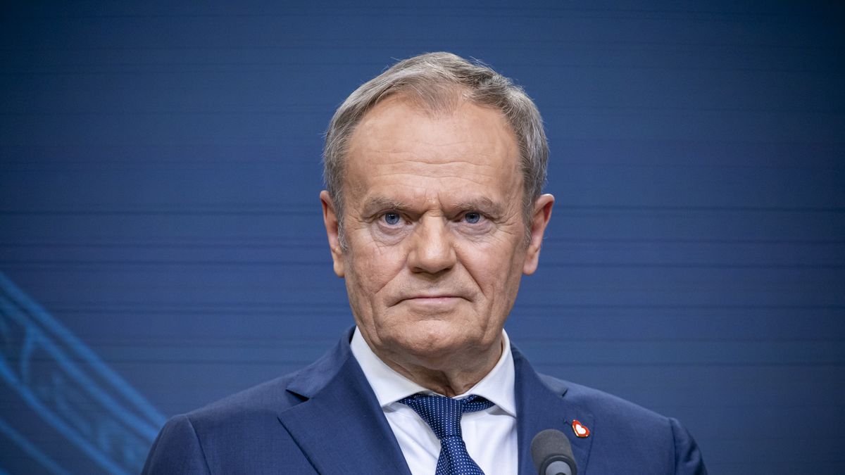 Prime Minister of Poland Donald Tusk at a joint press conference with the President of the European Commission Ursula von der Leyen and the President of the European Council Antonio Costa after the Informal EU leader's retreat at Egmont Palace. Justus Lipsius building, Brussels, Belgium on February 3, 2025 (Photo by Nicolas Economou/NurPhoto via Getty Images)