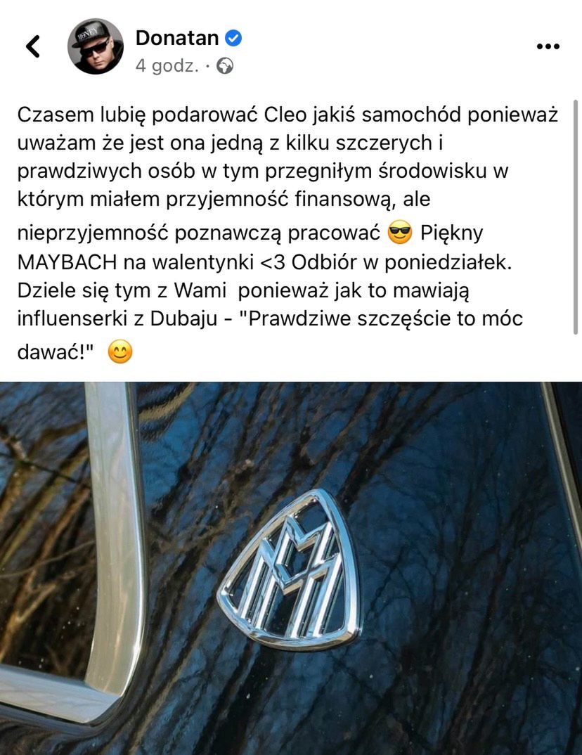 Donatan sprezentował Cleo samochód