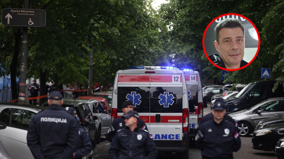 policja zabezpieczająca miejsce zdarzenia oraz Dragan Kobilsjki (w kółeczku)