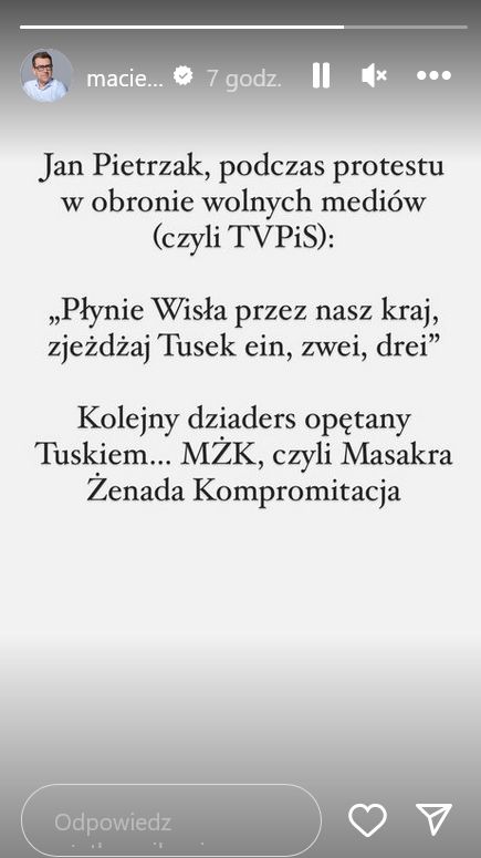 Maciej Orłoś w mocnych słowach komentuje protest w obronie TVP