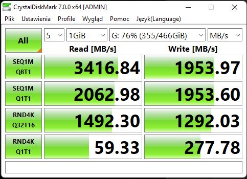 CrystalDiskMark - Niby nieco wolniej ale to są wciąż róznice, których za bardzo nie odczujemy.