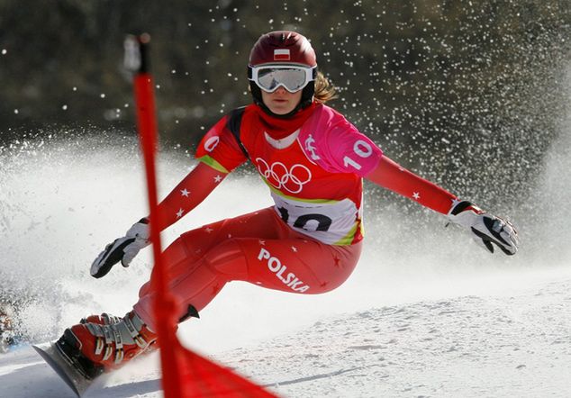 Jagna Marczułajtis podczas eliminacji snowboardowego slalomu giganta równoległego w ramach IO 2006