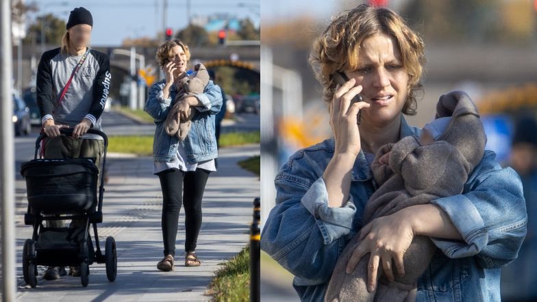 Aleksandra Domańska na spacerze z partnerem i dzieckiem