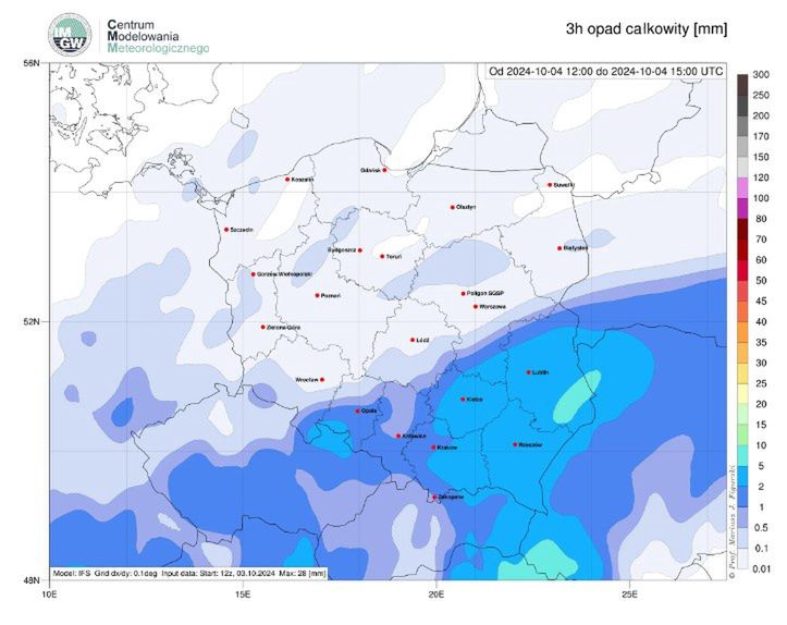  Opady w piątek po południu w Polsce