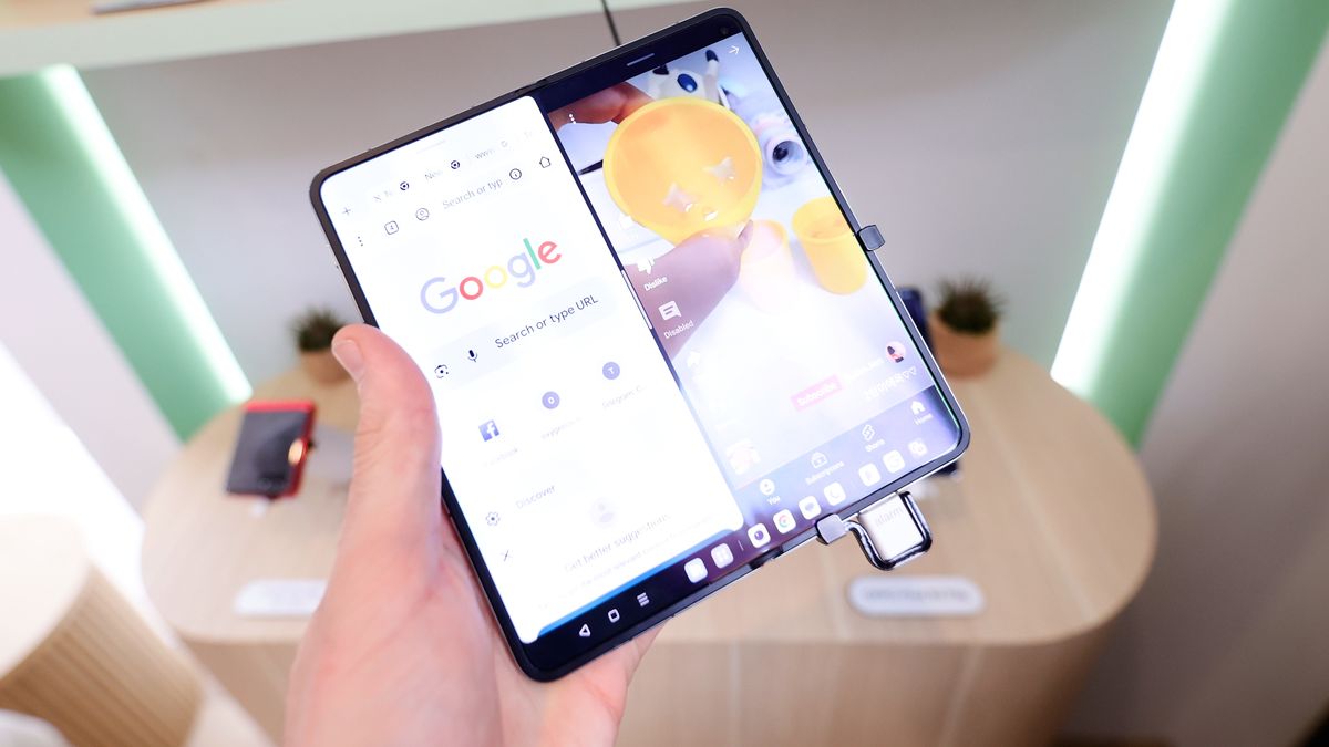The OnePlus Open, a vertically folding smartphone designed by the Chinese company and subsidiary of Oppo, is displaying TikTok videos on Android Avenue at the Mobile World Congress in Barcelona, Spain, on March 25, 2024. (Photo by Joan Cros/NurPhoto via Getty Images)