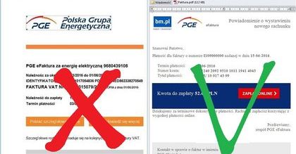 Uwaga na fałszywe faktury za prąd. Oszuści wciąż podszywają się pod PGE