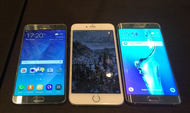 Od lewej: Note 5, iPhone 6 Plus, S6 Edge Plus 