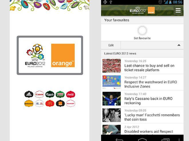 Premiera oficjalnej aplikacji mobilnej UEFA EURO 2012 z Orange