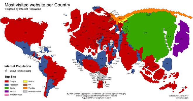 Najpopularniejsze strony internetowe w poszczególnych krajach