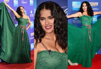 Szczęśliwa Salma Hayek popisuje się suknią Gucci