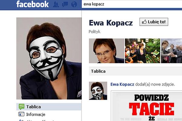 Złowrogie słowa na profilu Ewy Kopacz w facebooku