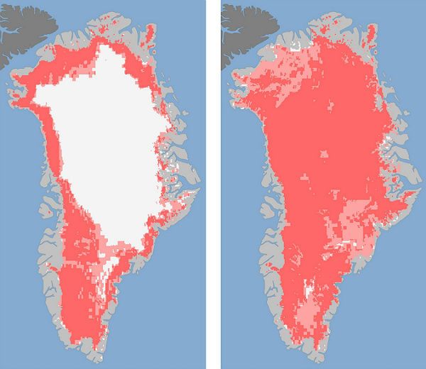 NASA: te dane zwaliły nas z nóg. 97 proc. powierzchni lodu Grenlandii zaczęło topnieć w ciągu 4 dni