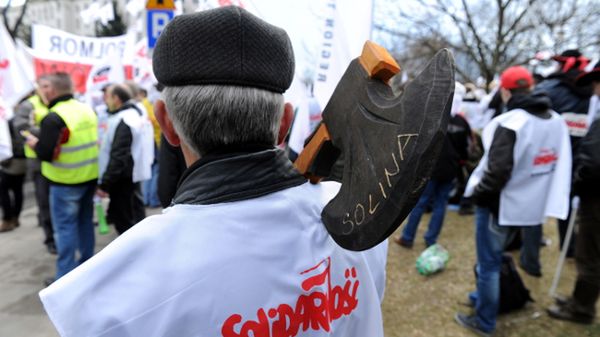 Protest związkowców z Solidarności