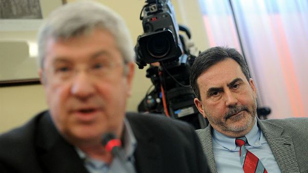 Przewodniczący Krajowej Rady Radiofonii i Telewizji Jan Dworak oraz członek KRRiT Witold Graboś