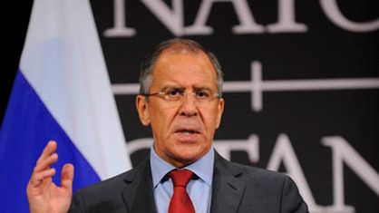 Siergiej Ławrow przemawia w Brukseli