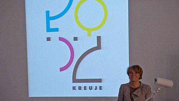 Prezydent miasta Hanna Zadnowska podczas prezentacji nowego logo Łodzi