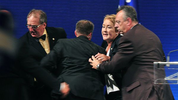 Pauline Marois, liderka Partii Quebeckiej, podczas strzelaniny