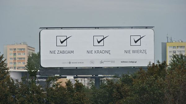 Pierwszy z kilku ateistycznych billboardów w Lublinie