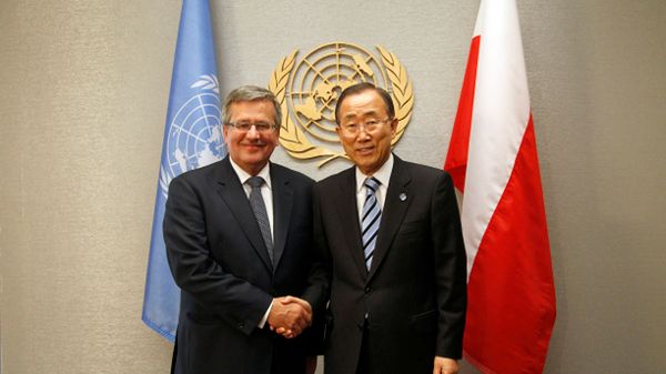 Prezydent Bronisław Komorowski z sekretarzem generalnym ONZ Ban Ki Munem