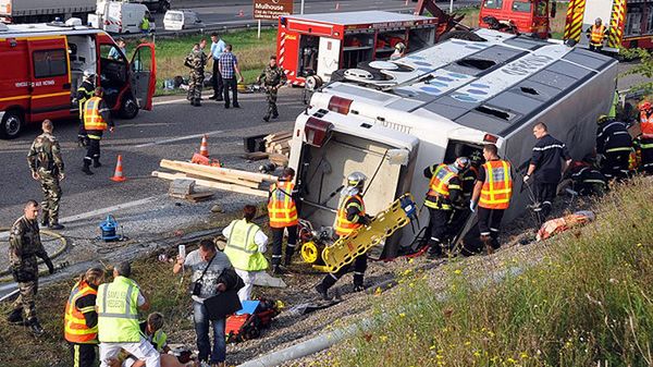 Miejsce wypadku polskiego autokaru pod Miluzą na wschodzie Francji
