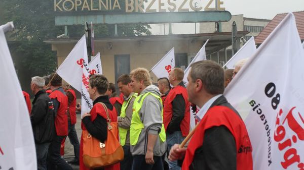 Górnicy manifestują w obronie kopalni "Brzeszcze" (zdj. arch.)
